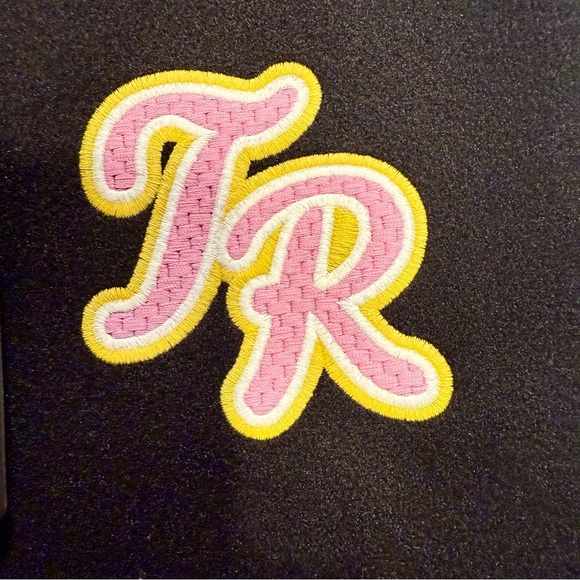 True Religion NWT Script Wool Horseshoe Varsity Jacket Black/Pink - Picture 6 of 11